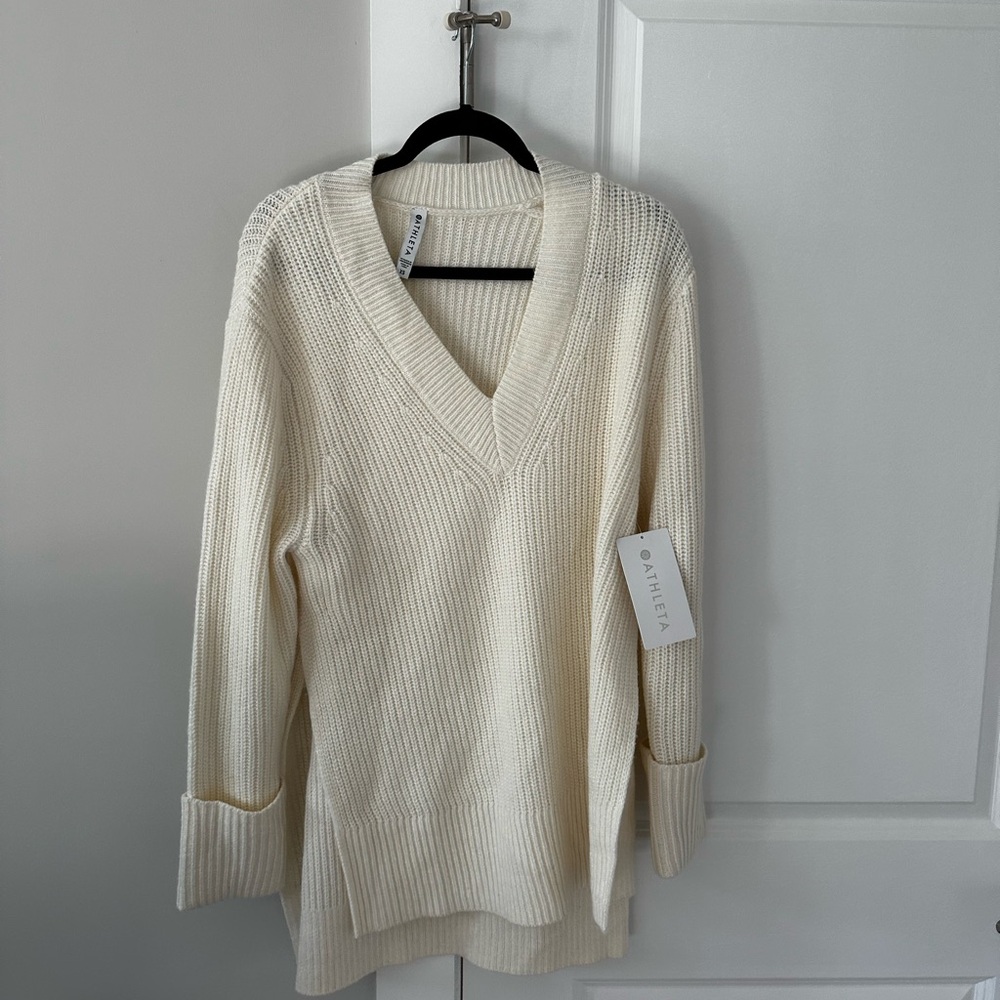Athleta Cream V-Neck Sweater